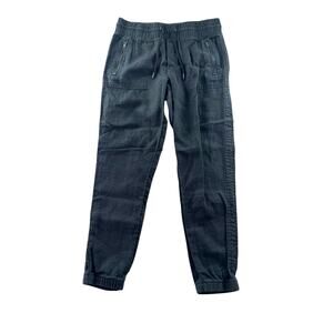 Athleta Cabo Linen Jogger Pant Womens 8 Black Tapered High Rise Beachy